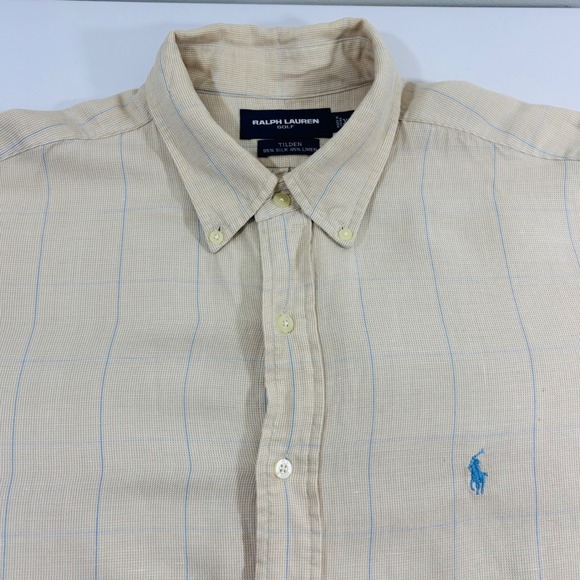 Lauren Ralph Lauren Other - VTG Ralph Lauren Tilden Silk Linen Windowpane Cream Button Down Golf Shirt XL